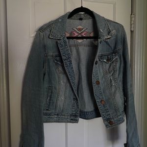 Distressed, Embroidered Jean Jacket